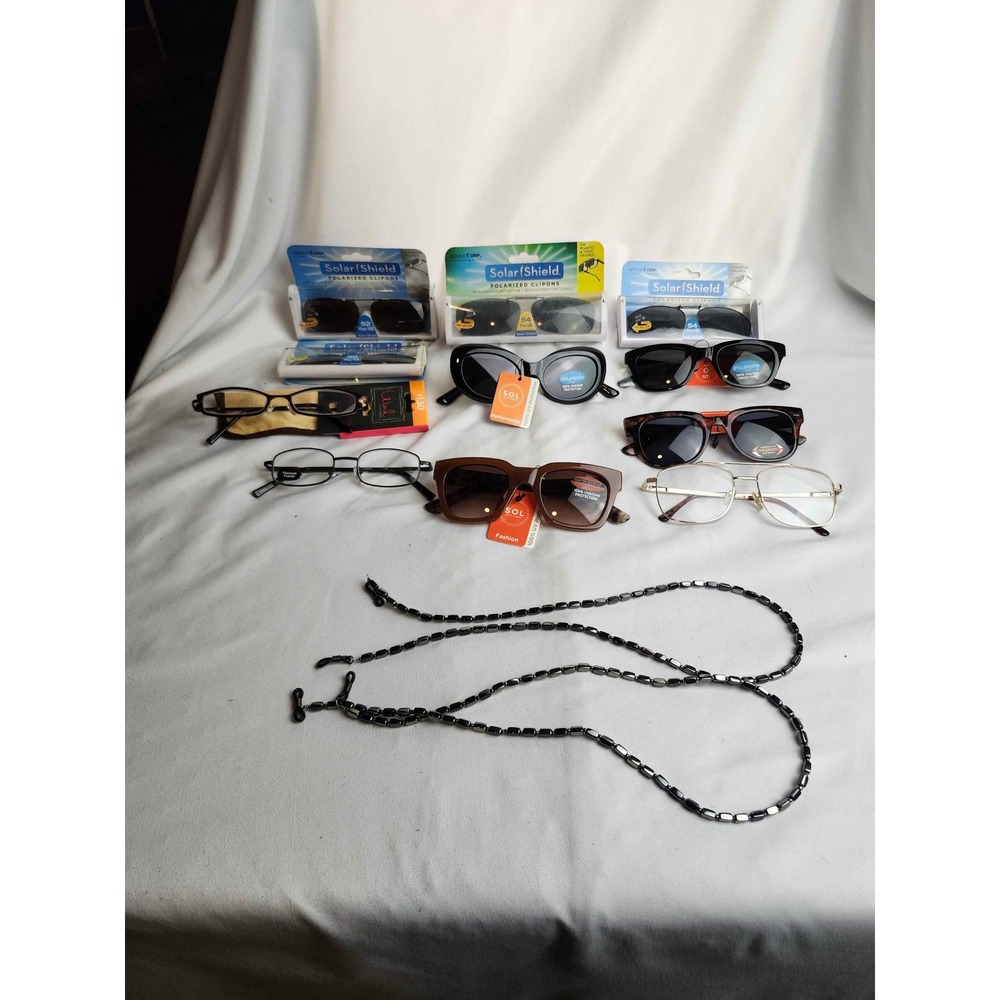 Eyewear Lot Solar Shield Polarized Clip-ons SOL Sunglasses ICU Readers Chain